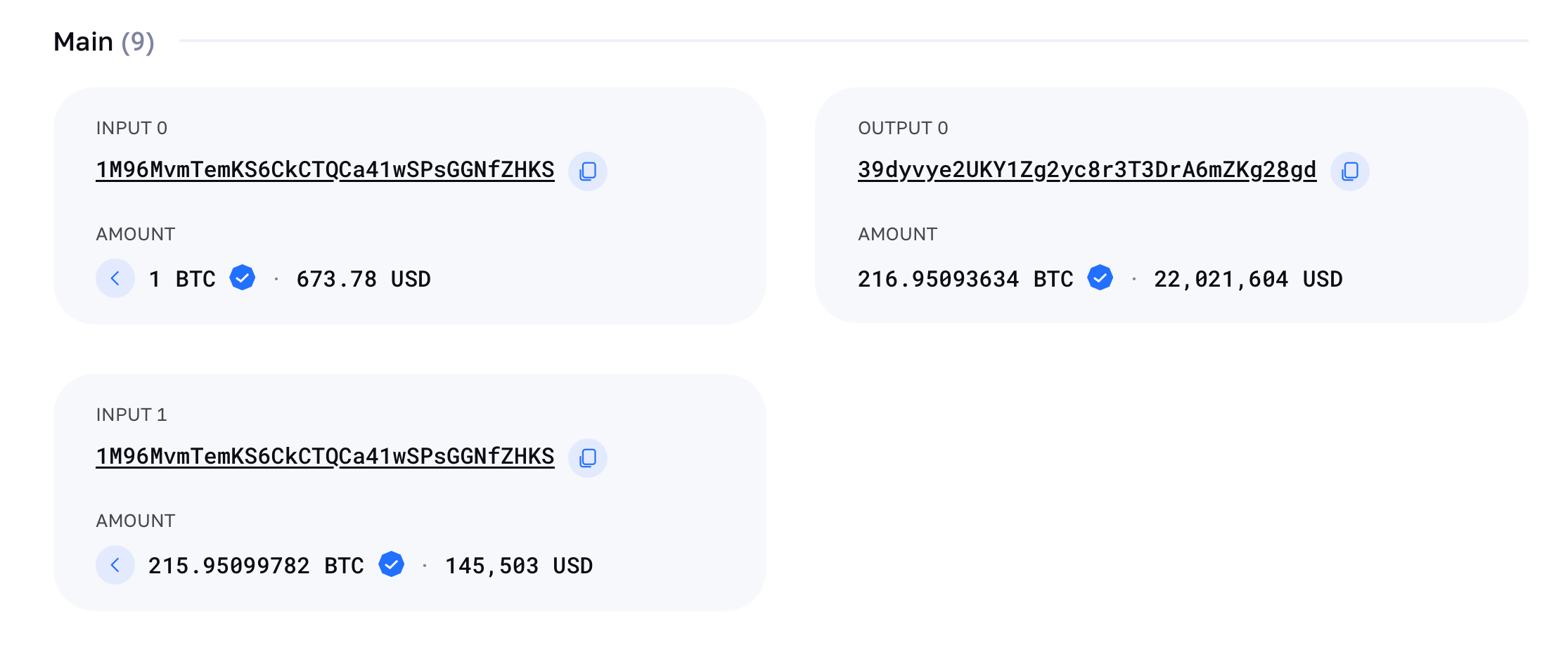 Долгоспящий биткойн-кошелек вновь появился спустя 9 лет, переместив 216 BTC на сумму 22,47 миллиона долларов Долгоспящий биткойн-кошелек вновь появился спустя 9 лет, переместив 216 BTC на сумму 22,47 миллиона долларов