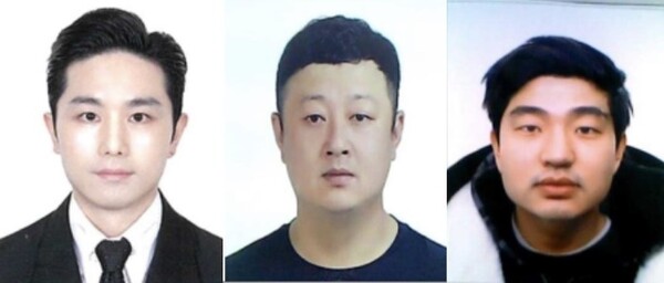 Photos of three South Korean men suspected of murdering and kidnapping a woman in late March 2023.