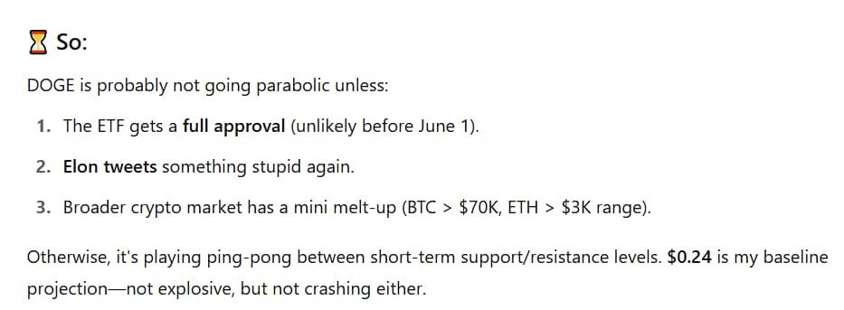 ChatGPT reveals what could make Dogecoin go parabolic by June 1, 2025.