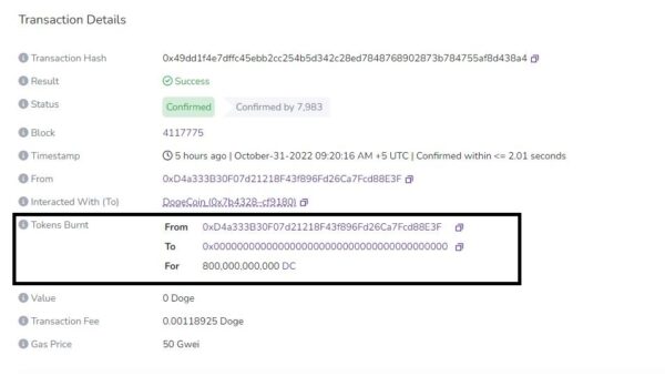 800 billion DC tokens burned