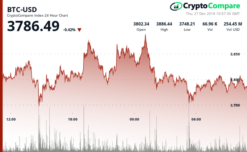 Bitcoin's price performance in the last 24-hour period