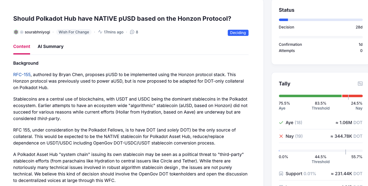 Approval rate of the proposal at the time of writing. Source: Polkadot