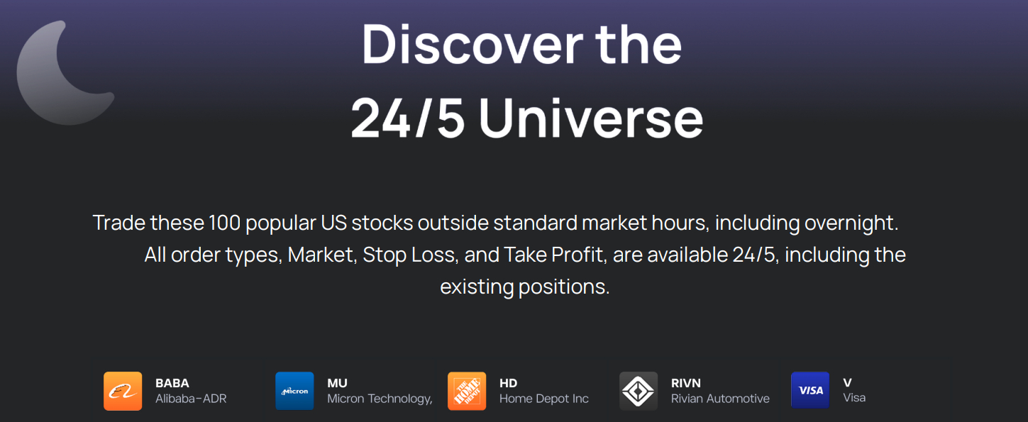 Excerpt from the announcement listing the 100 stocks in extended market hours. Source: eToro