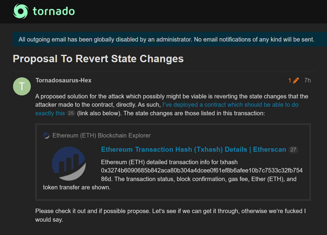 Злоумышленник захватывает управление Tornado Cash с помощью вредоносного предложения