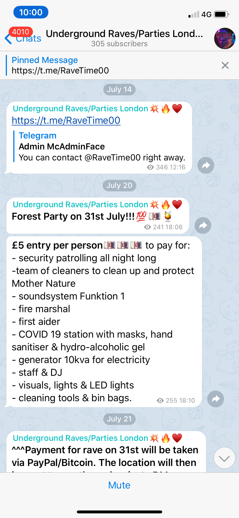 Ravers are directed to a WhatsApp group for instructions on how to pay for illicit tickets using the cryptocurrency Bitcoin