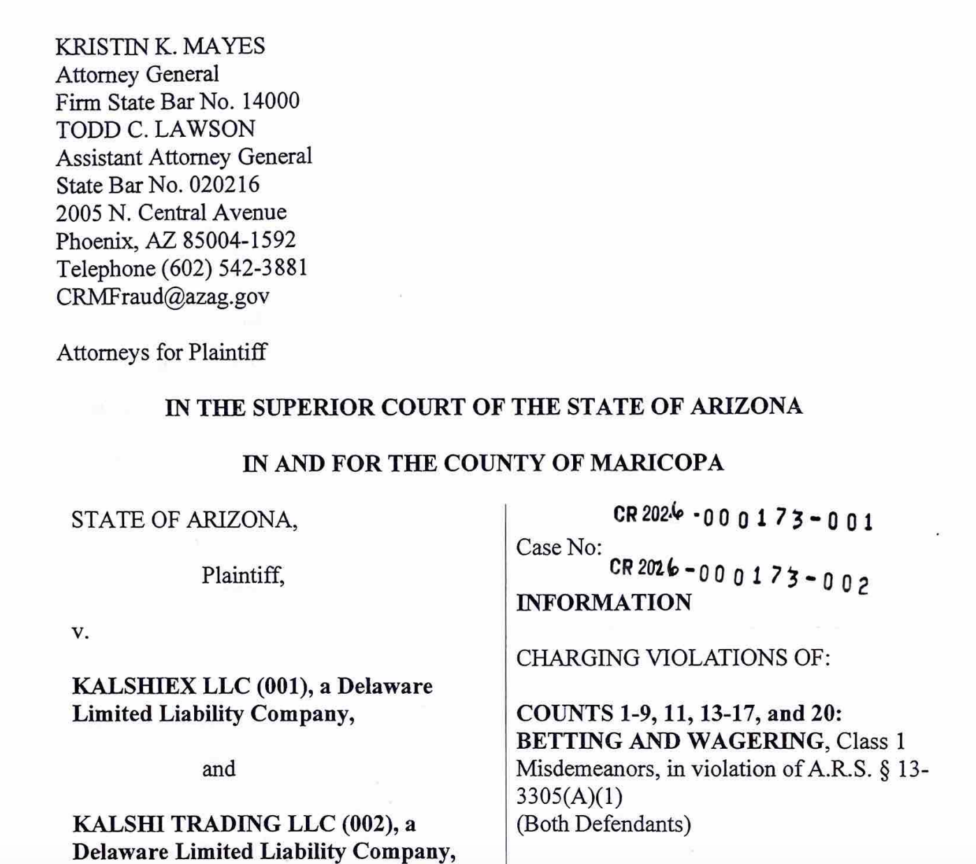 Law, Arizona, Court, Crimes, Kalshi, Prediction Markets