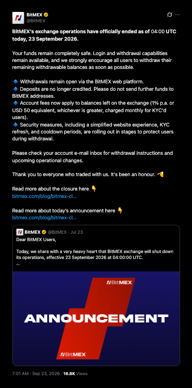 BitMEX начинает взимать 50 долларов в месяц с средств, оставшихся после закрытия BitMEX начинает взимать 50 долларов в месяц с средств, оставшихся после закрытия