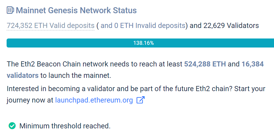 Когда состоялся запуск ethereum beacon chain