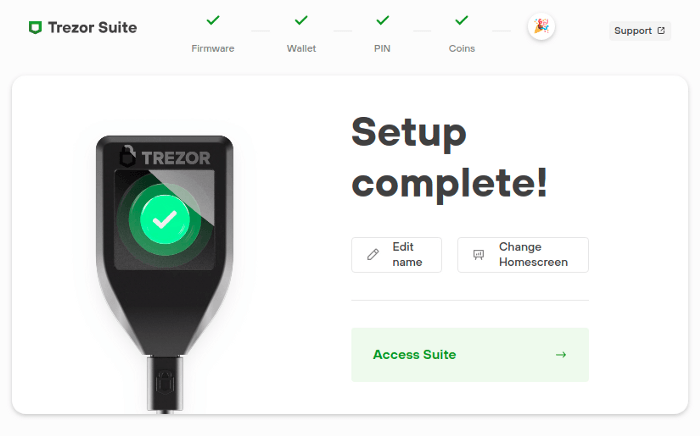 пользовательский интерфейс Trezor Suite для настройки кошелька