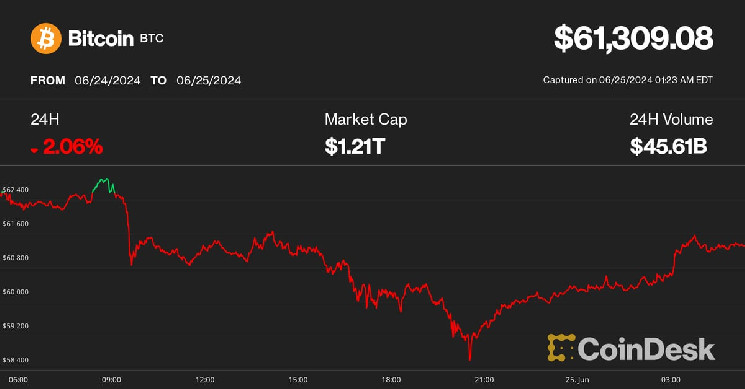 Bitcoin удерживает $61 тыс. после непродолжительного падения