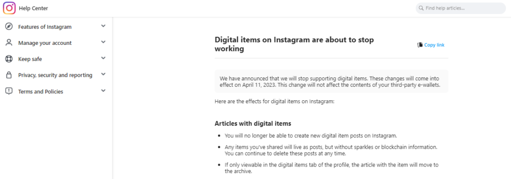 Instagram Et Facebook Cesseront De Prendre En Charge Nft Le 11 Avril 2023