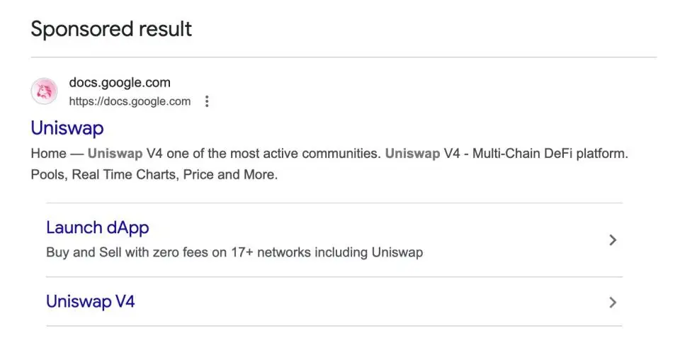 Мошенники купили рекламу поддельного сайта Uniswap