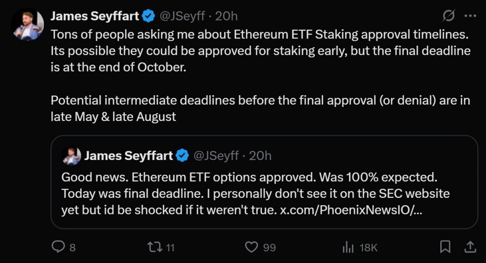 Стекинг ETF Ether может начаться уже в мае