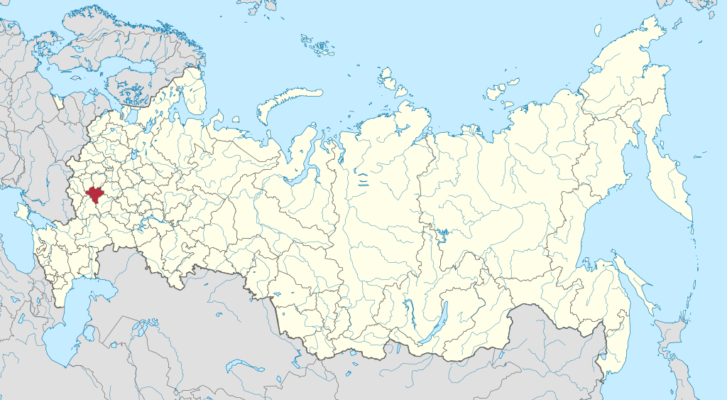 A map of Russia, with the Lipetsk Oblast shaded in red.