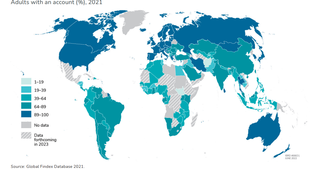 Latest Global Findex Survey: Share of Adult Population with a Bank ...