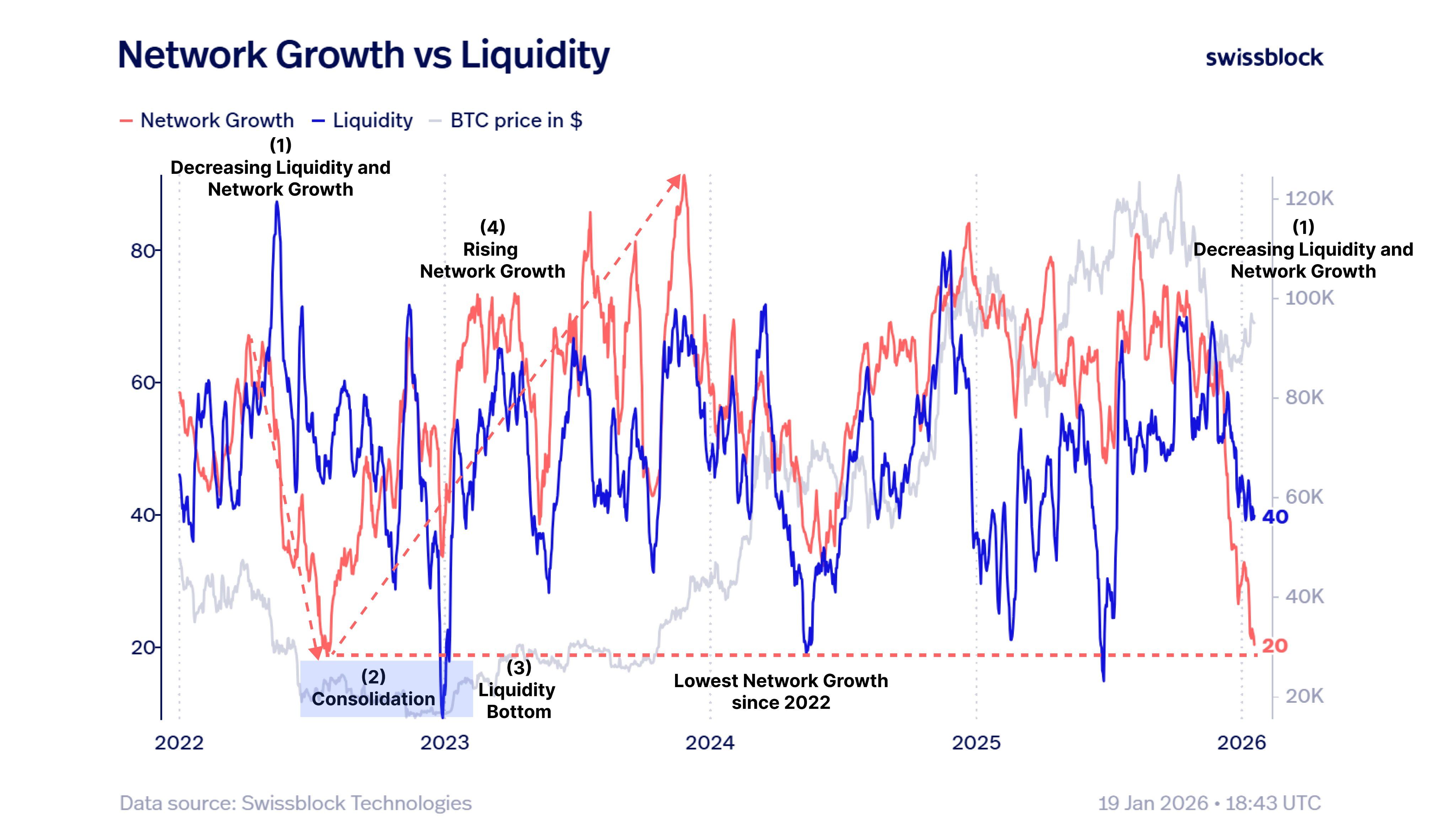 Bitcoin network growth and liquidity. Source: Swissbloc
