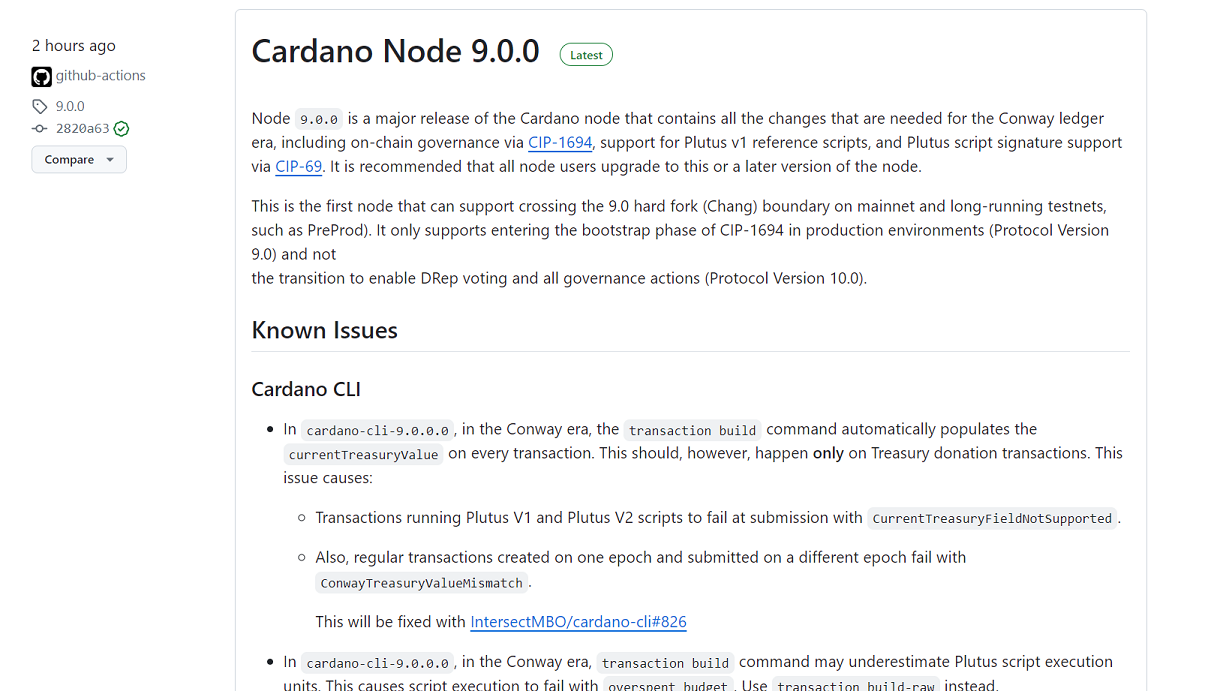 Cardano выпускает "Node 9.0", прокладывающий путь к предстоящему хардфорку Chang