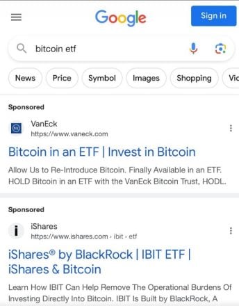 Spot Bitcoin ETF ads