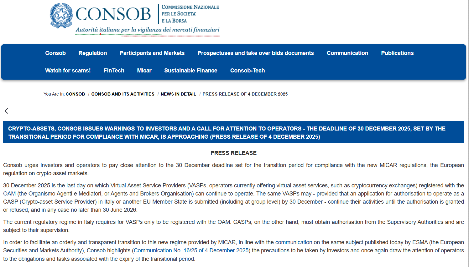 Italy, European Union, MiCA