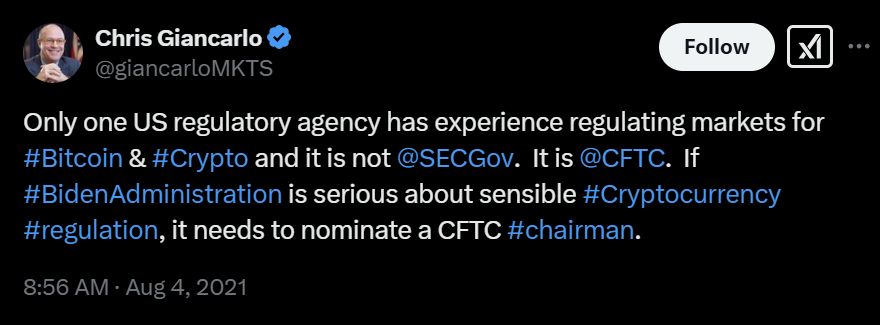 Coinbase просит Конгресс предоставить CFTC полномочия на спотовом рынке