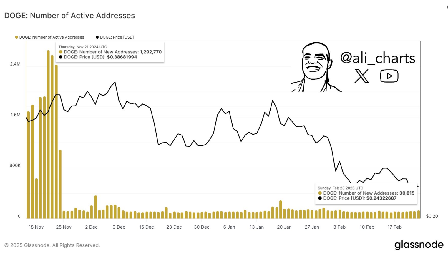 Активность Dogecoin в сети упала на 95% — грядут проблемы?