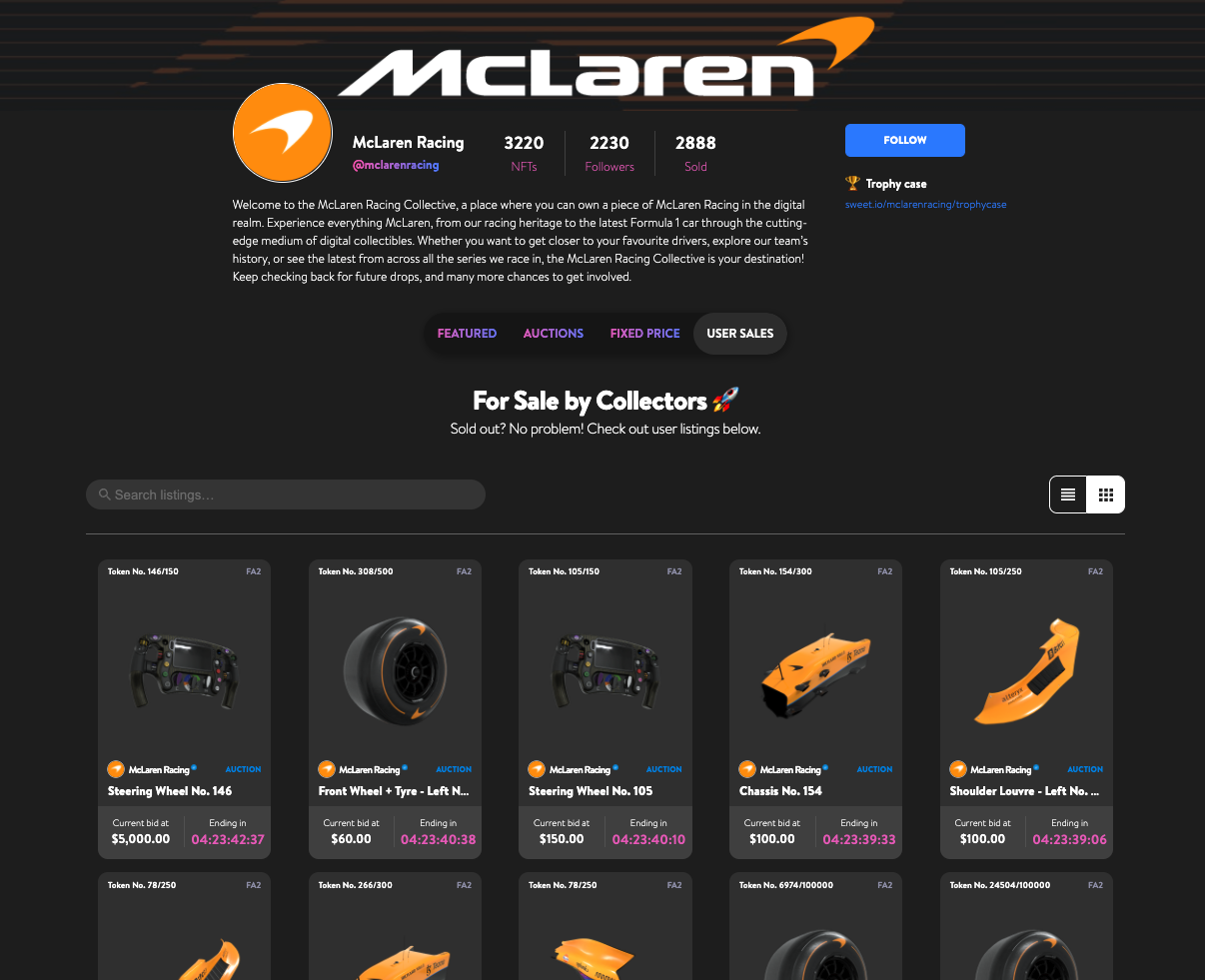 McLaren NFT торгуются через новую торговую площадку