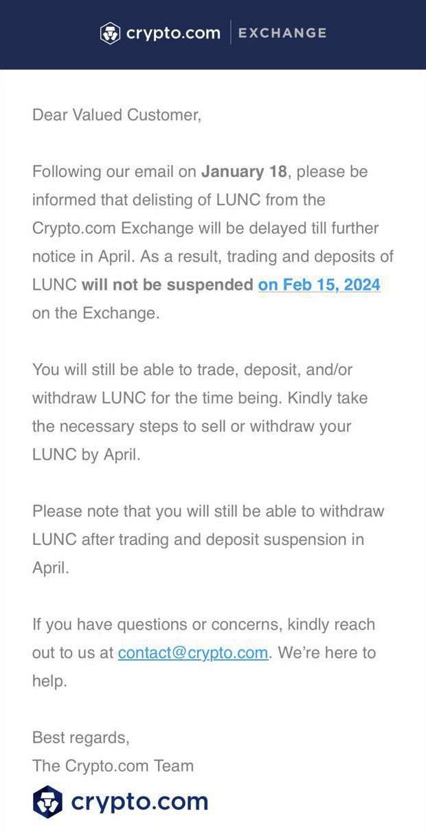 Crypto.com отложил делистинг Terra Luna Classic (LUNC)?