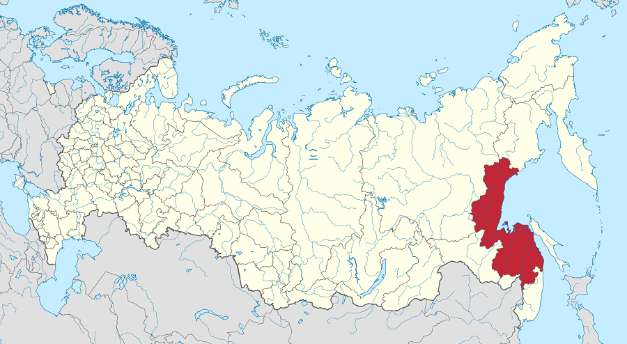 A map of Russia, with Khabarovsk Krai, in Russia’s Far East, shaded in red.