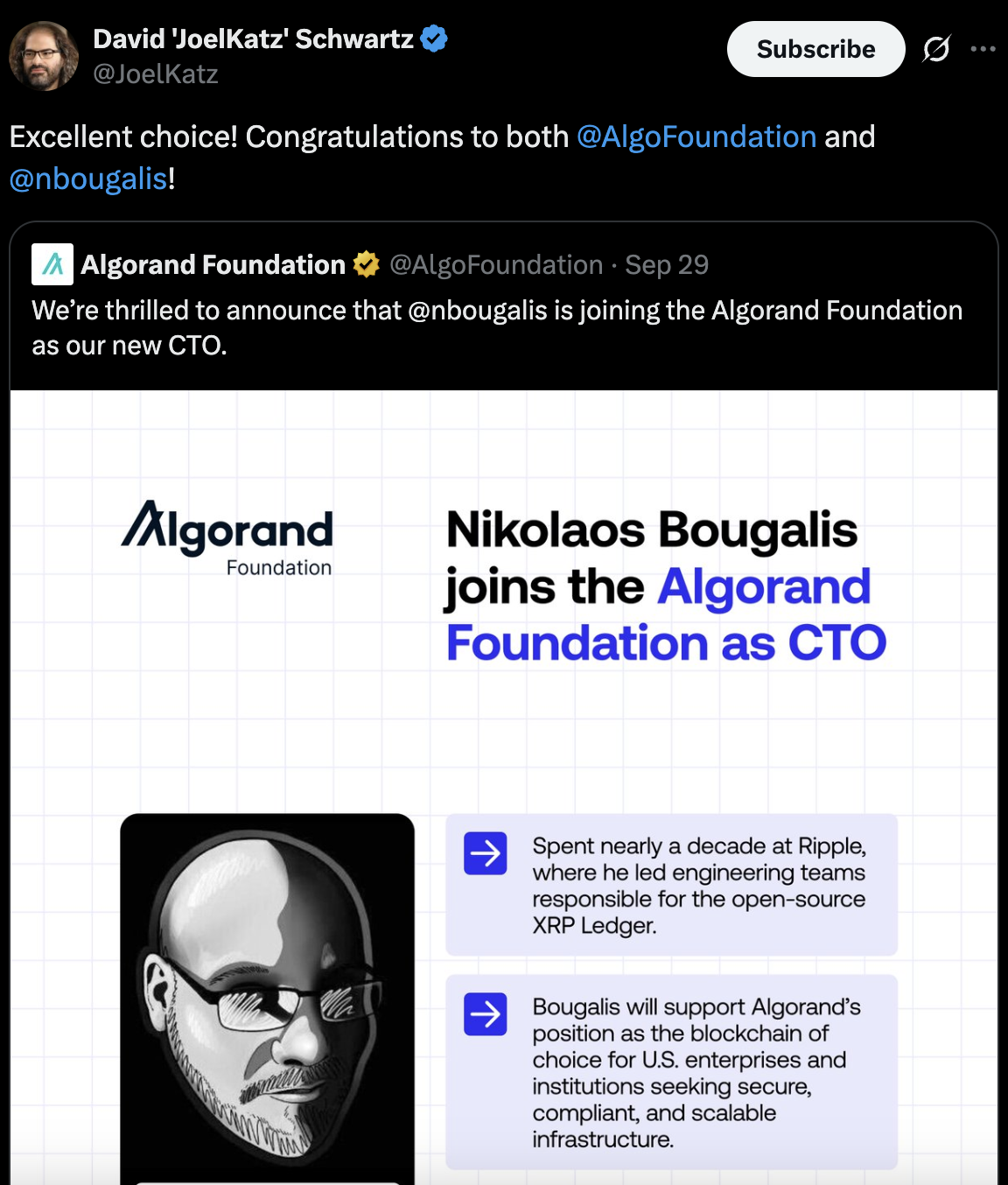 Ripple CTO gratuliert Nikolaos