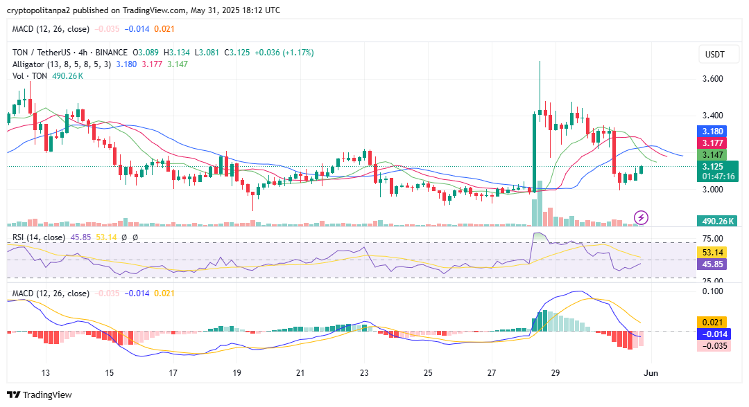 الرسم البياني للطن/الدولار الأمريكي على الإطار الزمني 4 ساعات. مصدر الصورة: TradingView