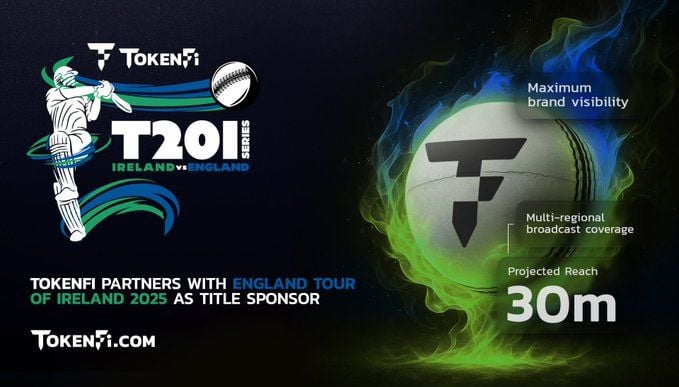 Ilustration showing TokenFi's partnership as Title sponsor for England vs Ireland series