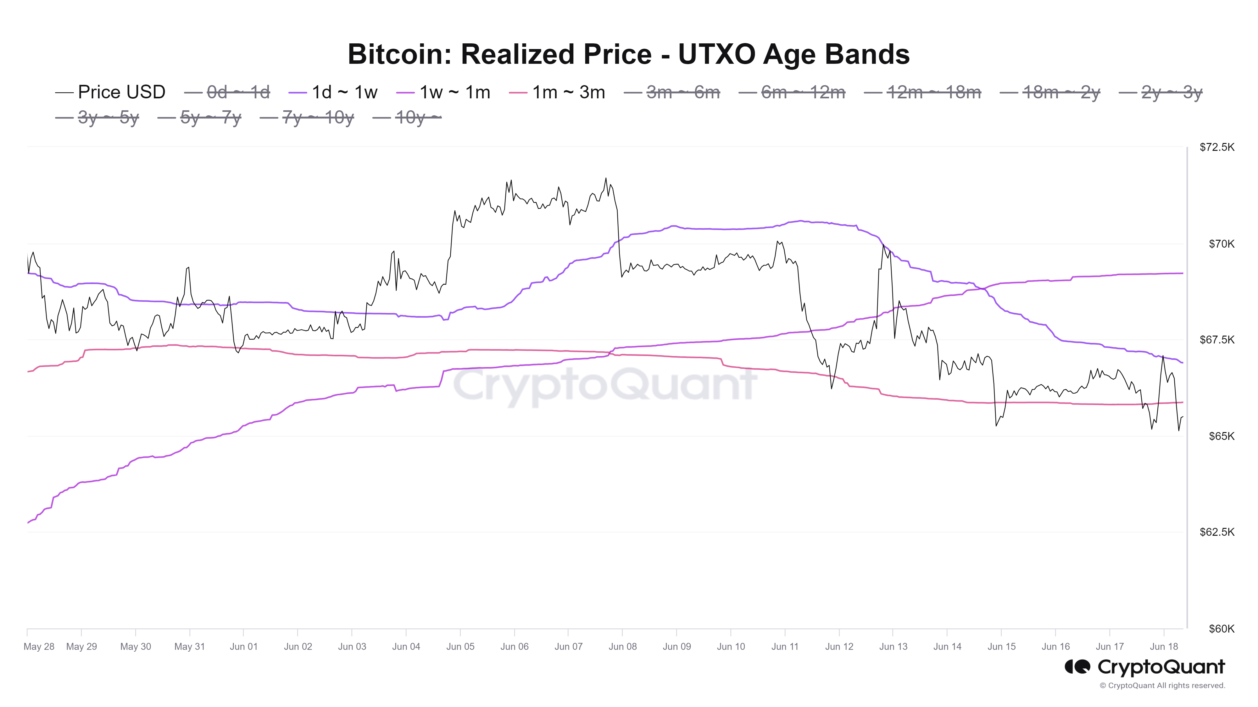 BTC UTXO Realized Price Age Distribution chart