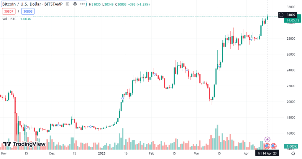 Рекордный пробег биткойнов продолжается, достигнув 31 000 долларов