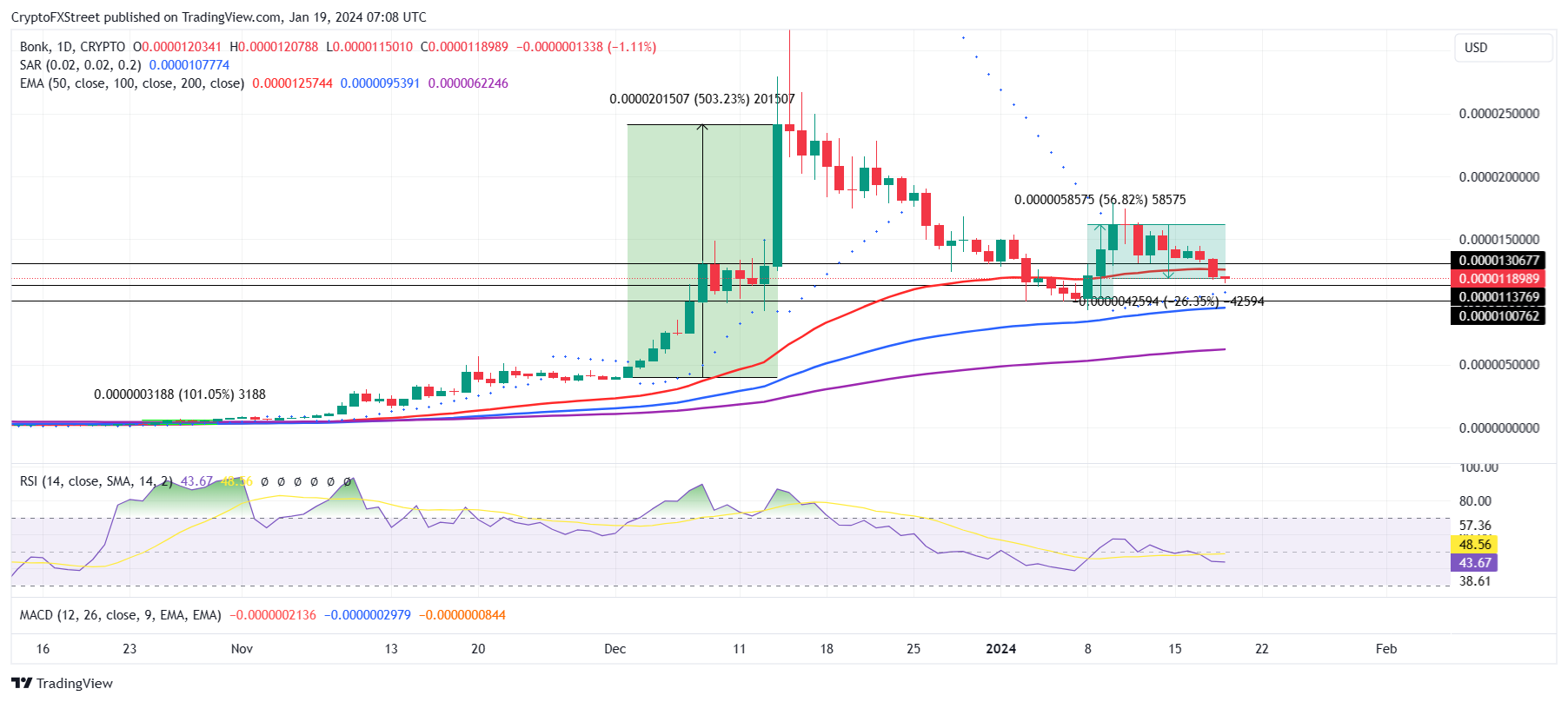 BONK/USD 1-day chart