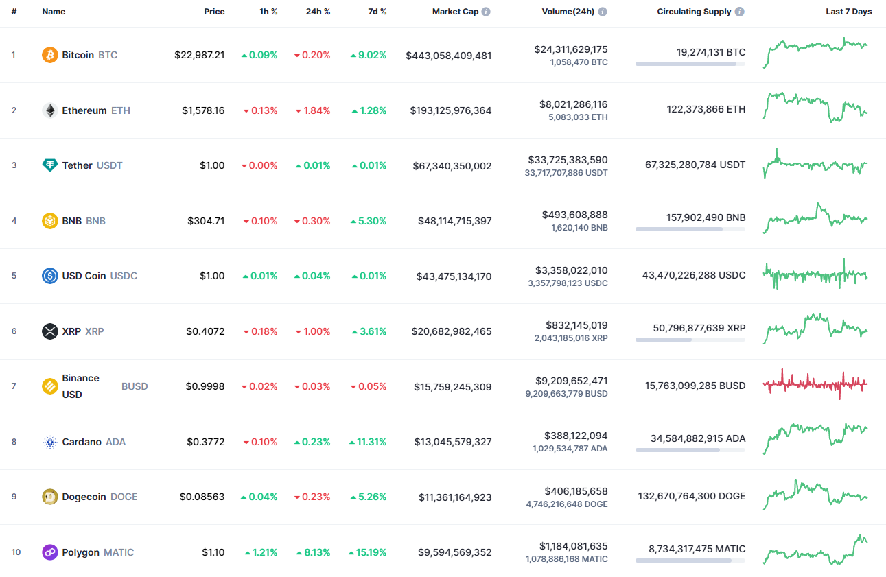 Top coins by CoinMarketCap