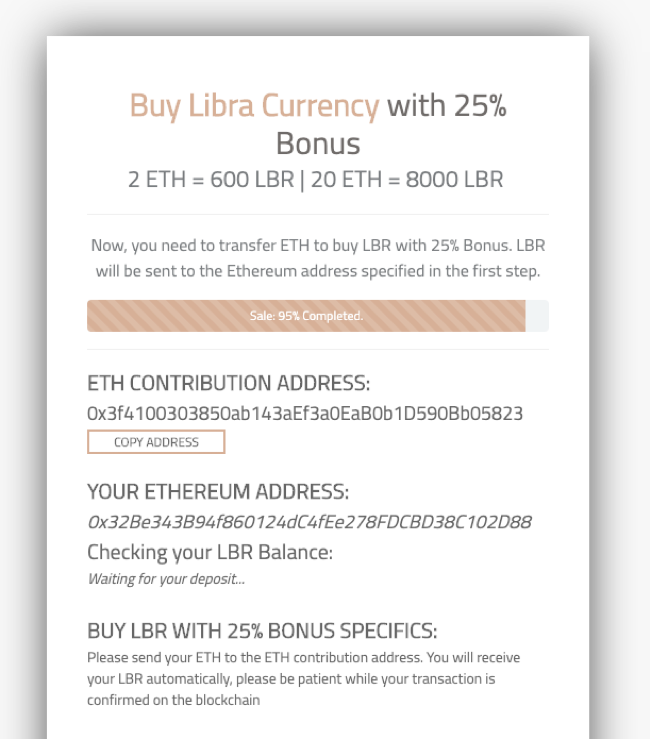 Scammers offer a 25% on a supposed Libra purchase with ETH