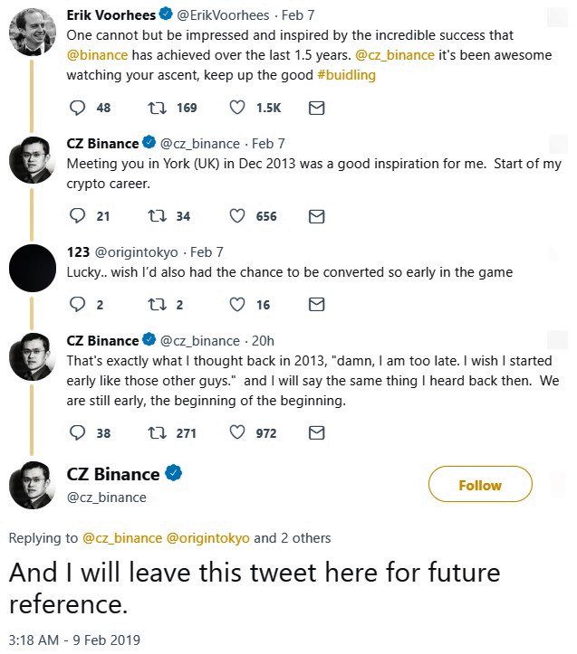CZ Binance bitcoin beginning of the beginning twitter