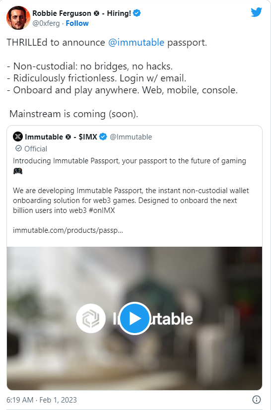 ImmutableX запустит систему игровых паспортов web3
