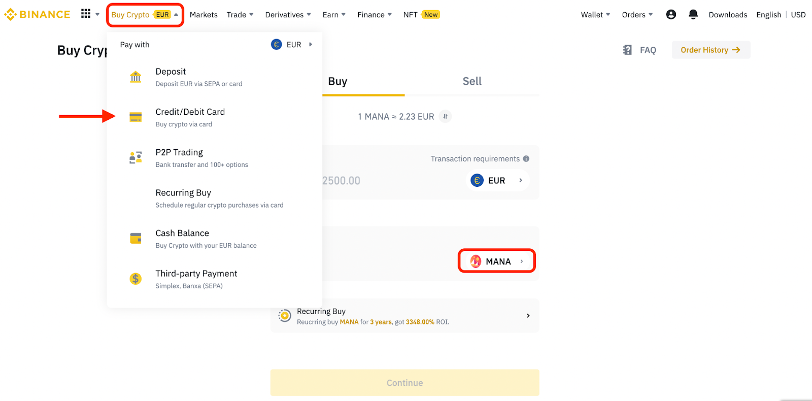 Binance MANA Token kaufen