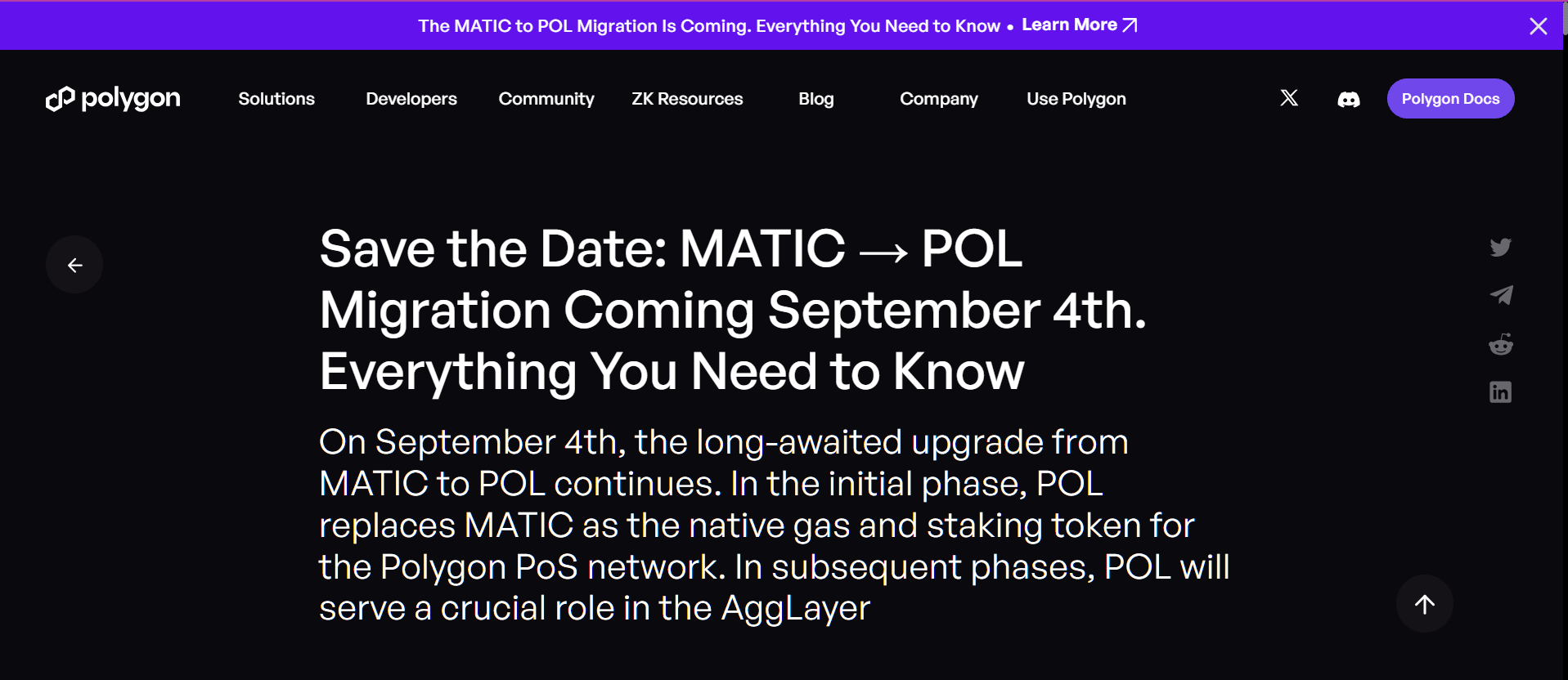 MATIC to POL Announcement