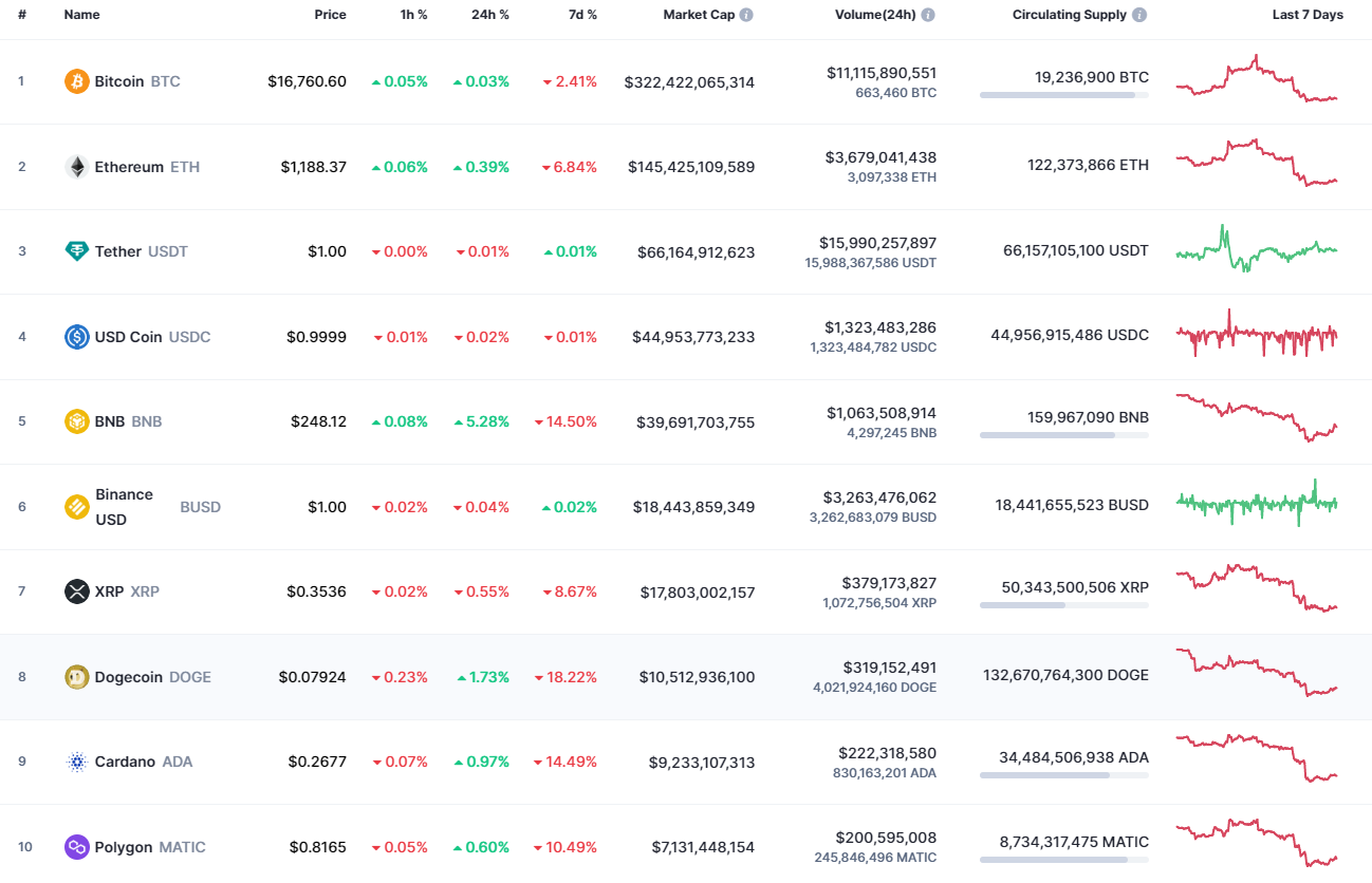 Top coins by CoinMarketCap