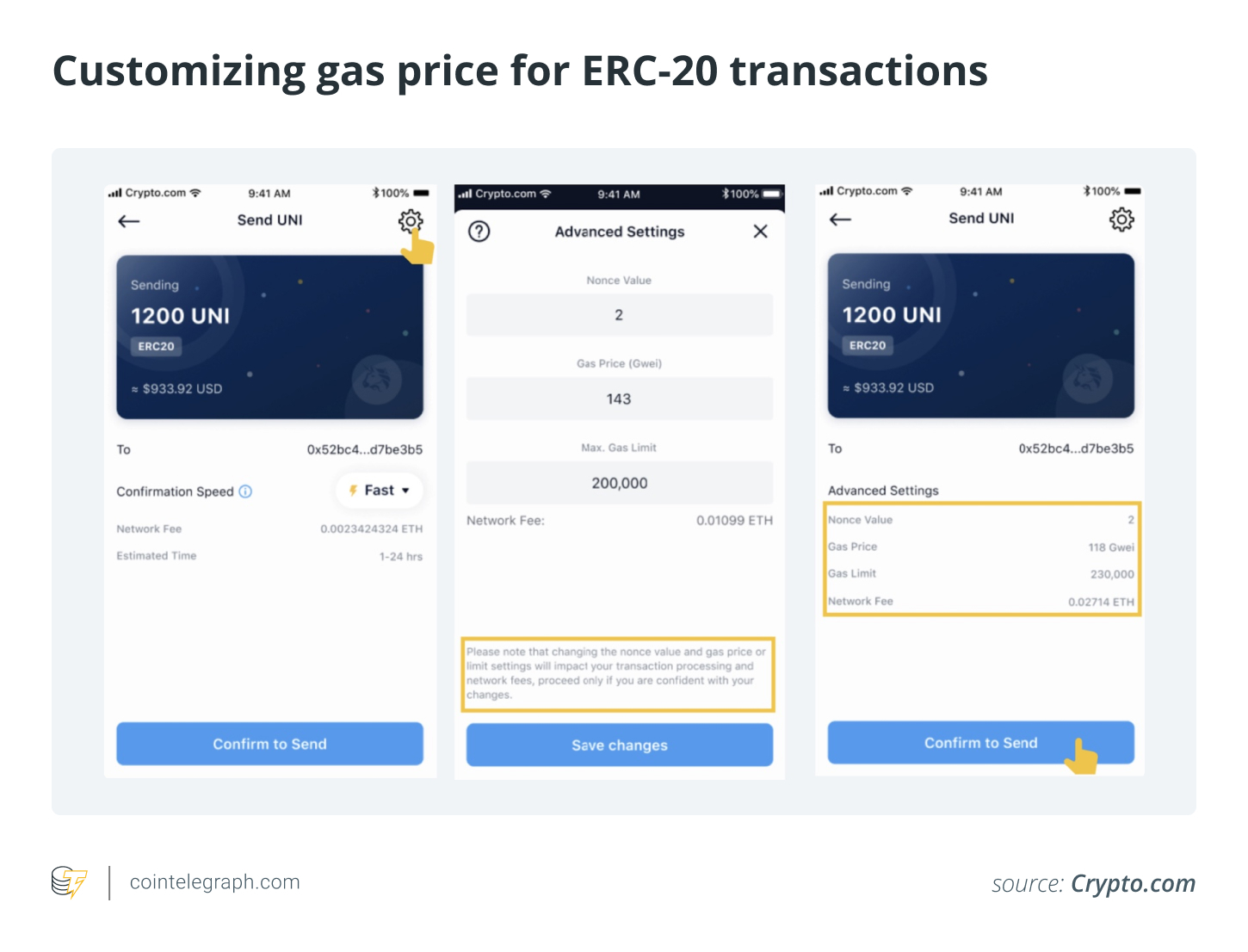 Customizing gas price for ERC-20 transactions on crypto.com