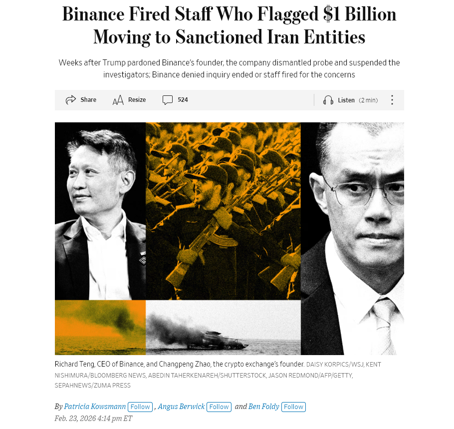 Der WSJ-Artikel, gegen den Binance rechtlich vorgehen will