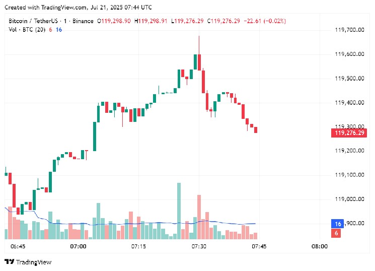 Bitcoin price list for trading in the past few hours on July 21, 2025 | Source: crypto.news