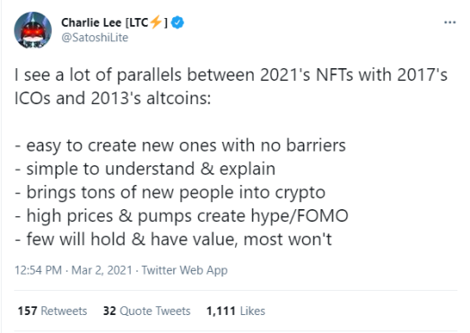 Charlie Lee indicates five parallels between three crypto crazes