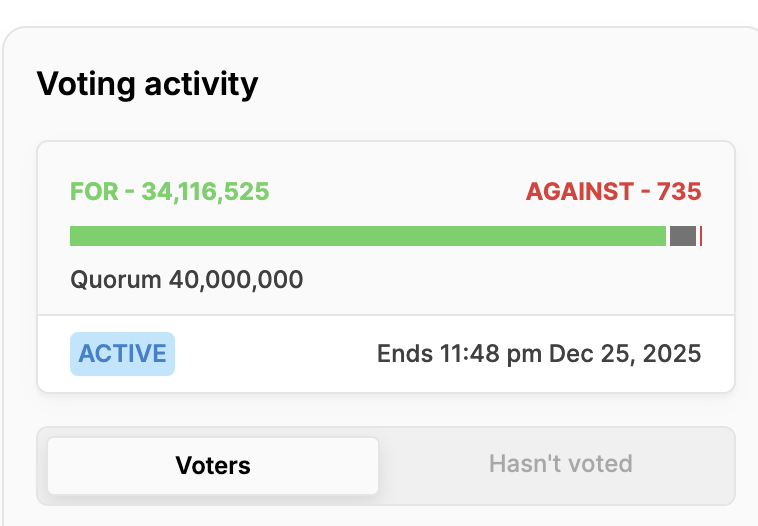 Uniswap governance voting activity showing overwhelming support for fee switch proposal