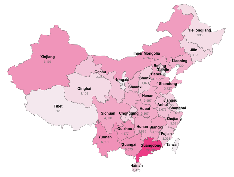 Distribution of registered blockchain firms in China