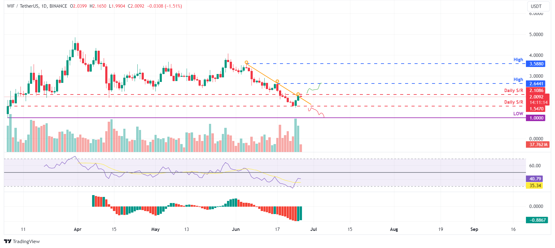 WIF/USDT daily chart