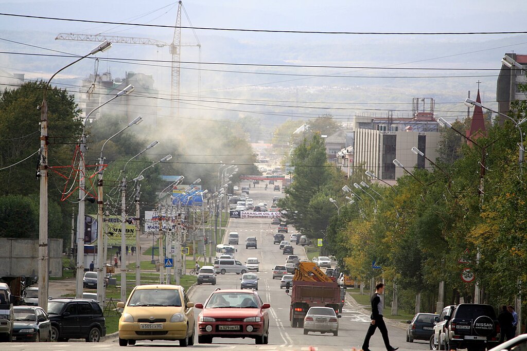 A street in Yuzhno-Sakhalinsk, Russia.