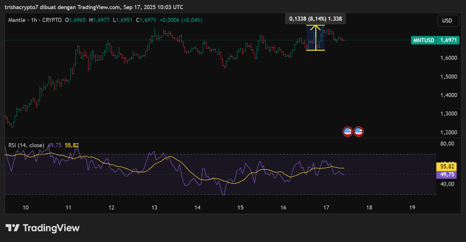 Price chart for Mantle's token which reached an all-time high after news of the network upgrade | Source: TradingView